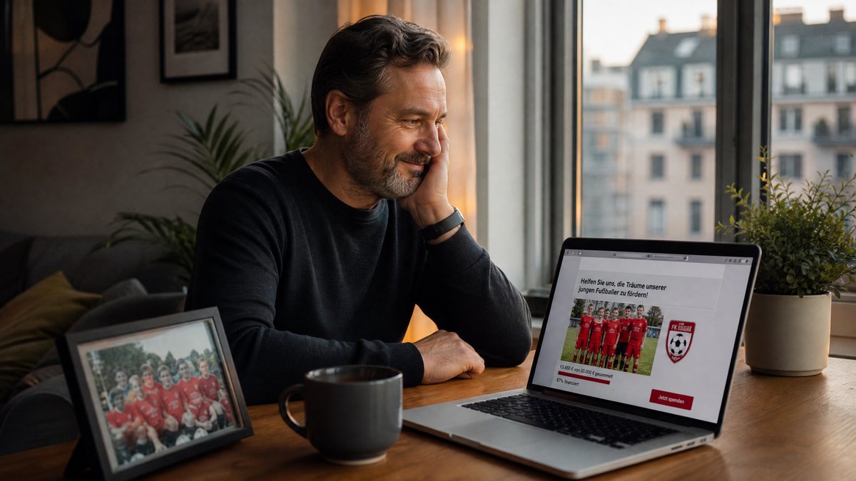 Čovjek iz dijaspore gleda stranicu sportskog kluba na laptopu i donira online - dijaspora donacije sportski klub